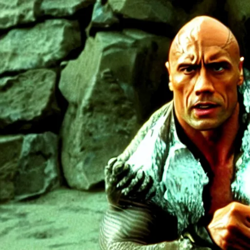 Prompt: film still of the rock in a rock costume