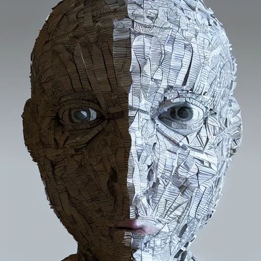 Image similar to empathy emerging in artificial intelligence. ray tracing. papier - mache