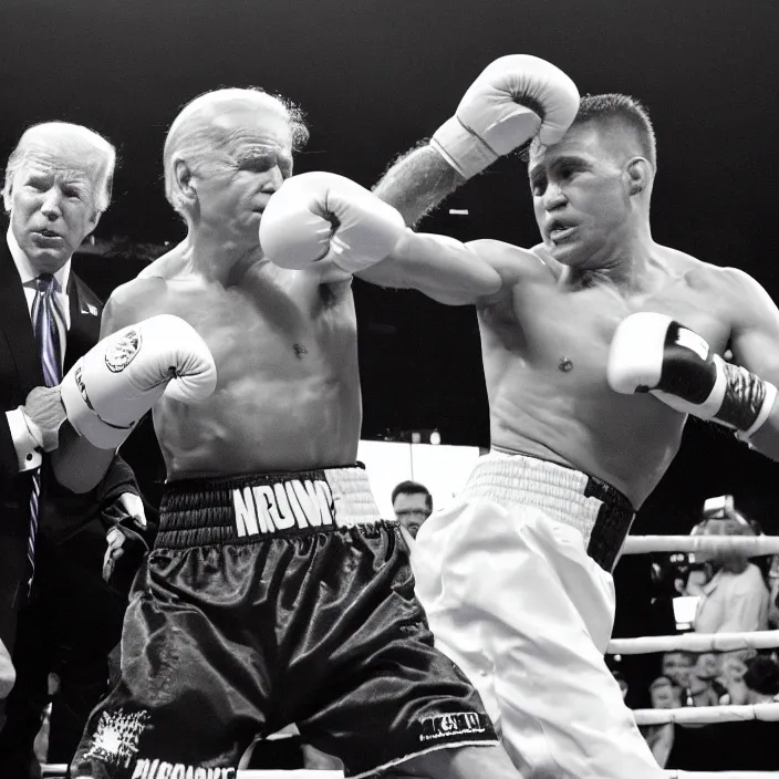 Image similar to boxing match of joe biden and donald trump, b & w detailed sharp photo