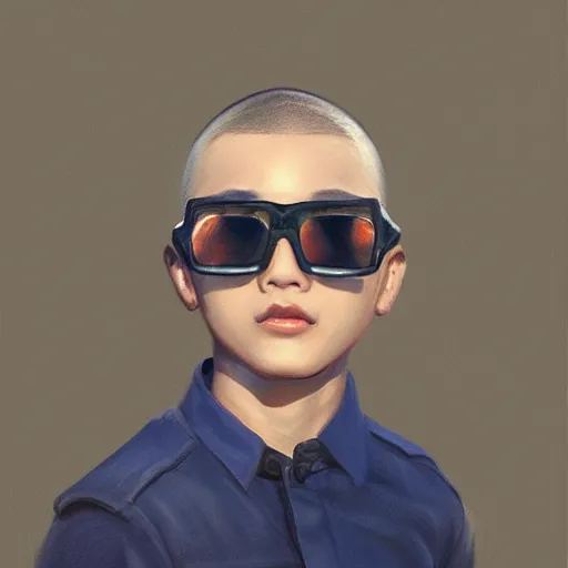 Prompt: chinese boy wearing shades with buzzcut, oil painting, artgerm, portrait, highly detailed, artstation