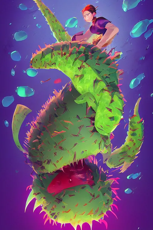 Image similar to 3 d render creature animal sushi cristal very big eye roots cactus elemental flush of force nature micro world fluo fishscale, comics gta 5 cover, official fanart behance hd artstation by jesper ejsing, by rhads, makoto shinkai and lois van baarle, ilya kuvshinov, ossdraws