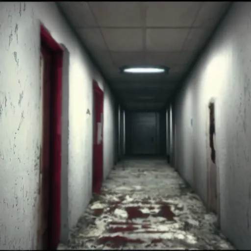 horror facility hald - lit corridor, scp containment