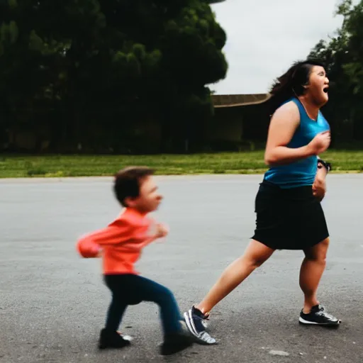 Image similar to an angry mother chasing a discord user. photography