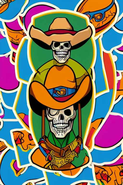 Image similar to A portrait of a skeletor that is a cowboy, sticker, colorful, illustration, highly detailed, smooth and clean vector curves, no jagged lines, vector art, smooth