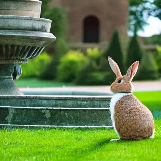 Image similar to a rabbit standing by the fountain of The Hermitage