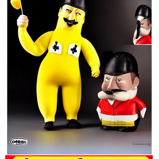 Image similar to adolf hitler banana action figure, well lit, studio light, painted action figure, toy advertisement, toy package