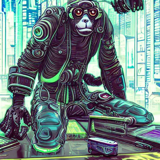 Image similar to cyberpunk monkey, very detailed