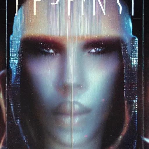 Image similar to beautiful extreme closeup portrait photo of 1990s frontiers in human replicant molecular fashion magazine September retrofuturism blade runner edition, highly detailed, focus on face, soft lighting