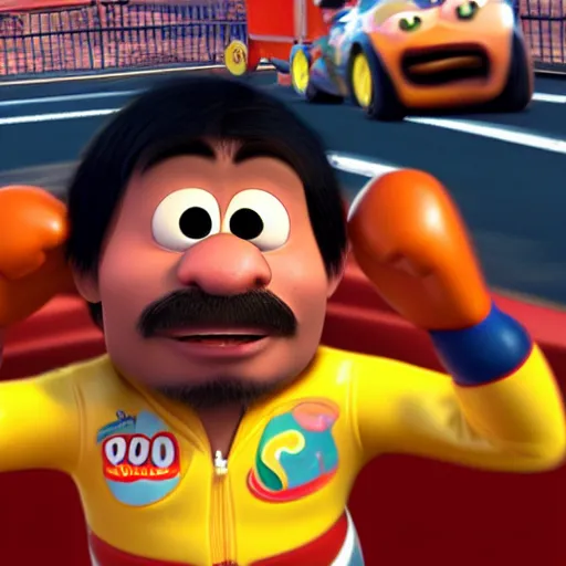 Prompt: manny pacquiao, driving a car, as a pixar disney character from up ( 2 0 0 9 ), unreal engine, octane render, 3 d render, photorealistic