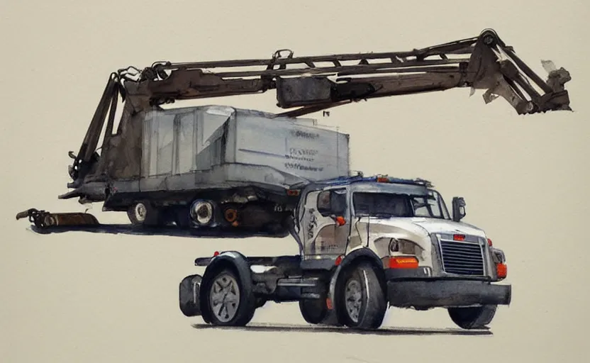 Image similar to concept art of a crane truck, pinterest, artstation trending, behance, watercolor, by coby whitmore, silver, laser light,