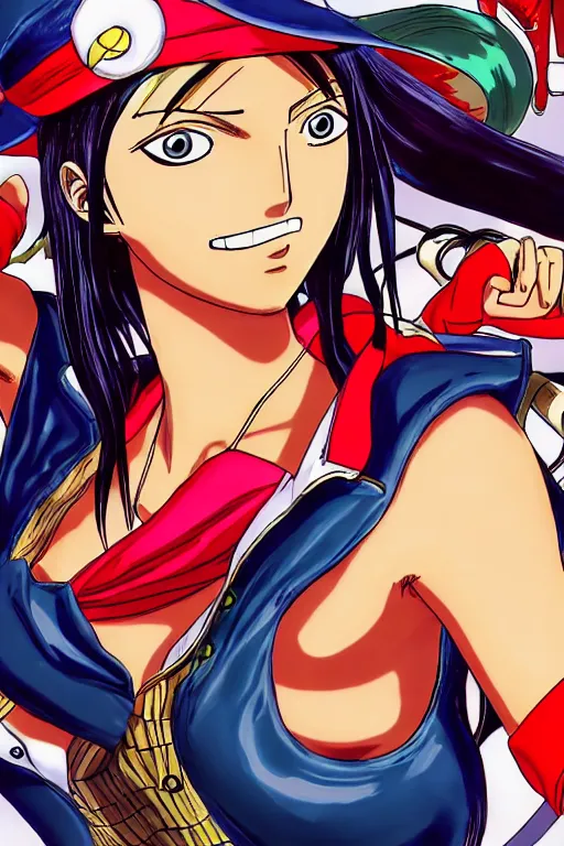 Image similar to Nico Robin from One Piece. Screenshot. Art by Eiichiro Oda. Colorful. 4K.