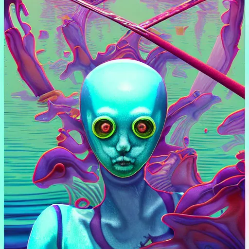 Image similar to #midjourneyart :: sugar glider android character submerged in water, crystal lake:: by Martine Johanna and Simon Stålenhag and Chie Yoshii and Casey Weldon and Guillermo del toro :: ornate, dynamic, particulate, rich colors, intricate, elegant, highly detailed, centered, artstation, smooth, sharp focus, octane render, 3d