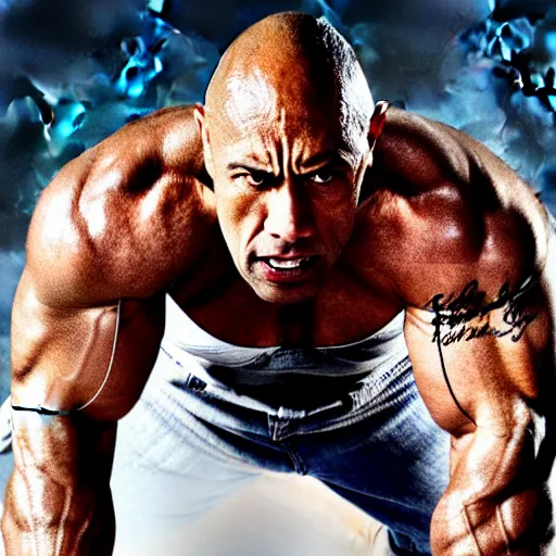 Image similar to the rock but he has white skin and two horns coming out of his forehead