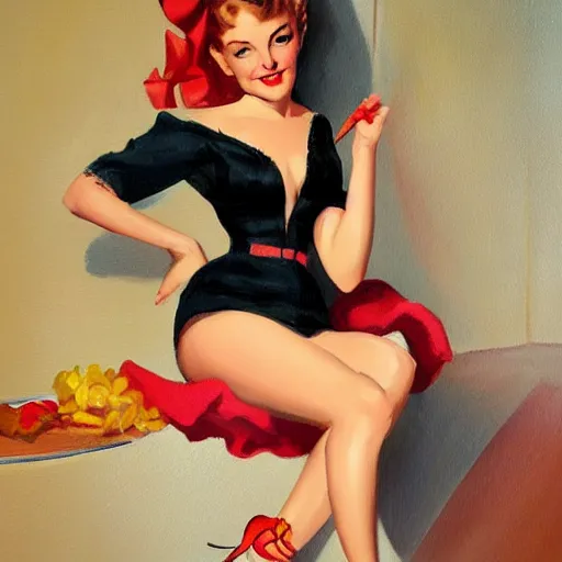 Prompt: a painting in the style of gil elvgren and in the style of pascal blanche.