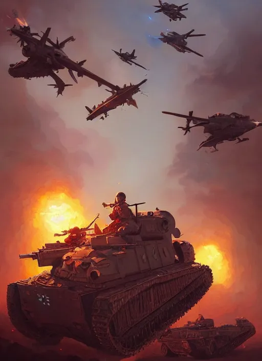 Image similar to highly detailed world war 3 illustration of hamsters, stephen bliss, unreal engine, fantasy art by greg rutkowski, loish, rhads, ferdinand knab, makoto shinkai and lois van baarle, ilya kuvshinov, rossdraws, tom bagshaw, global illumination, radiant light, detailed and intricate environment