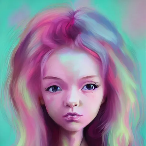 Image similar to the cotton candy kiss of transcendental bliss, little girl in the style of pascal blanche from artstation, digital art