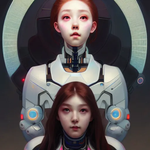 Prompt: portrait painting of a cute cyborg chuu loona kpop smiling cheerfully, ultra realistic, concept art, intricate details, eerie, highly detailed, photorealistic, octane render, 8 k, unreal engine. art by artgerm and greg rutkowski and magali villeneuve and alphonse mucha