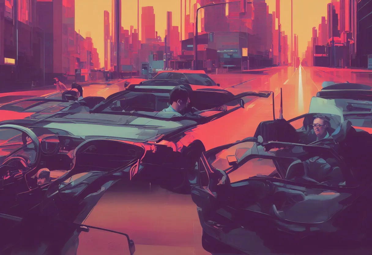 Prompt: sad and heartbreaking painting of todd solondz driving a car in the empty streets of tel aviv, vivid colors, neon, art by ( ( ( kuvshinov ilya ) ) ) and wayne barlowe and francis bacon and artgerm and wlop and william - adolphe bouguereau