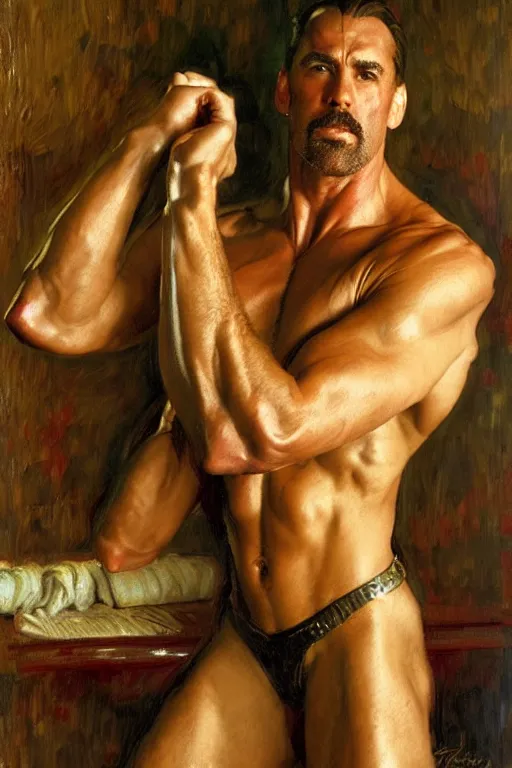 Prompt: muscular sweaty doctor, hospital painting by gaston bussiere, craig mullins, j. c. leyendecker, tom of finland