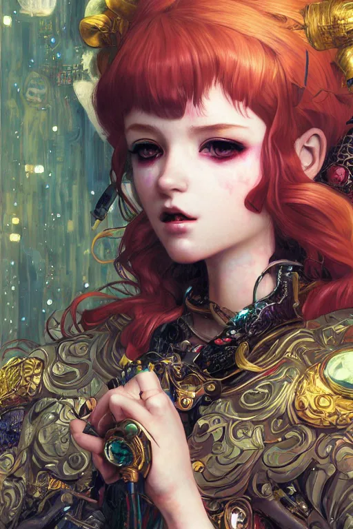 Image similar to portrait of beautiful young fairy, cyberpunk, pinup, Warhammer, highly detailed, artstation, illustration, art by Gustav Klimt and Range Murata and Ilya Kuvshinov and Sakimichan