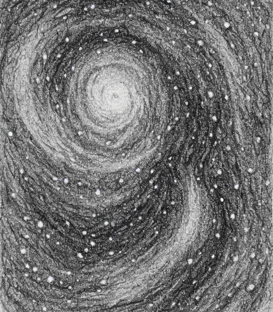 Prompt: a painting of a spiral galaxy , pointilism, rough charcoal sketch