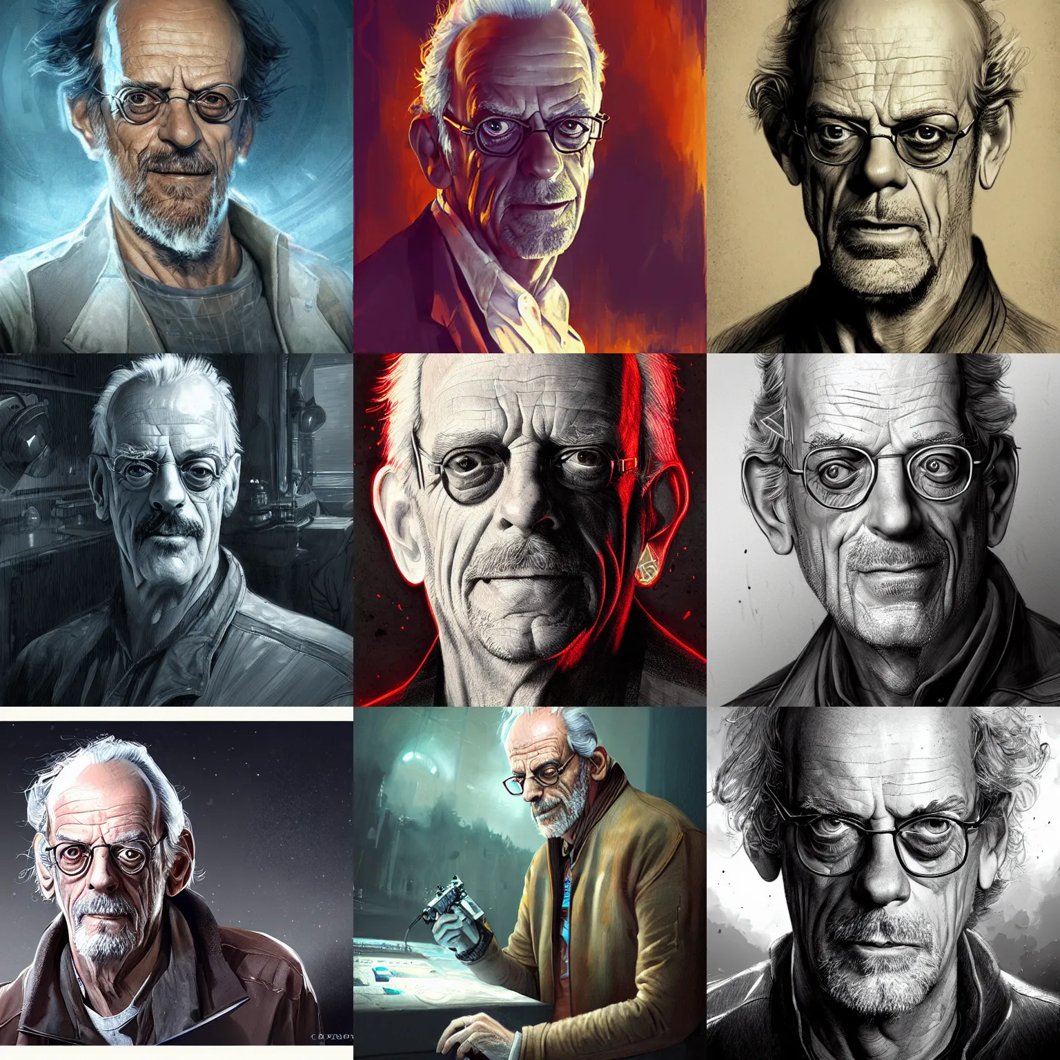 Prompt: an illustration of christopher lloyd by cedric peyravernay