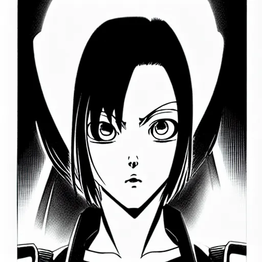 Image similar to alita by yukito kishiro. medium shot. black and white manga. pencil drawing. high detailed face