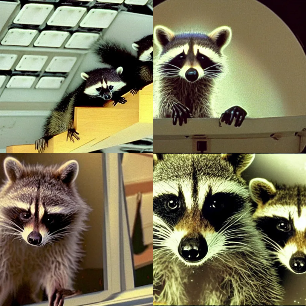 Prompt: raccoons in 2001 a space odyssey