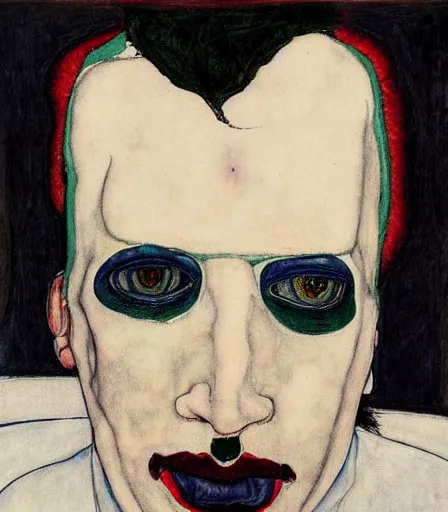 Image similar to portrait of marilyn manson by egon schiele, high quality, high detail