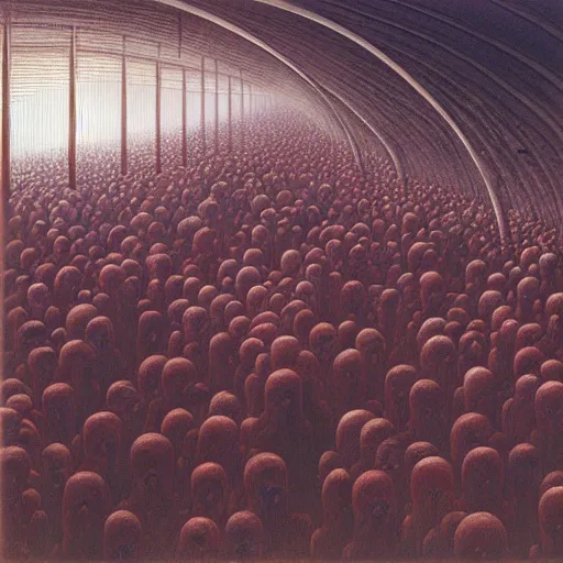 Image similar to a very crowded morning subway station, painted by zdzisław beksinski,