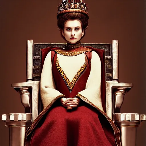 Prompt: queen amidala sitting down on a throne