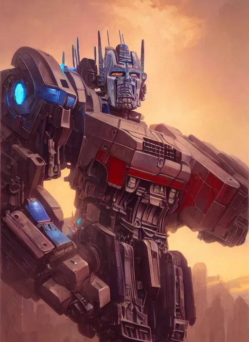 Prompt: Highly detailed full-body portrait of Optimus Prime, Stephen Bliss, unreal engine, fantasy art by Greg Rutkowski, Loish, Rhads, Makoto Shinkai and Lois van baarle, ilya kuvshinov, rossdraws, Tom Bagshaw, global illumination, radiant light, detailed and intricate environment