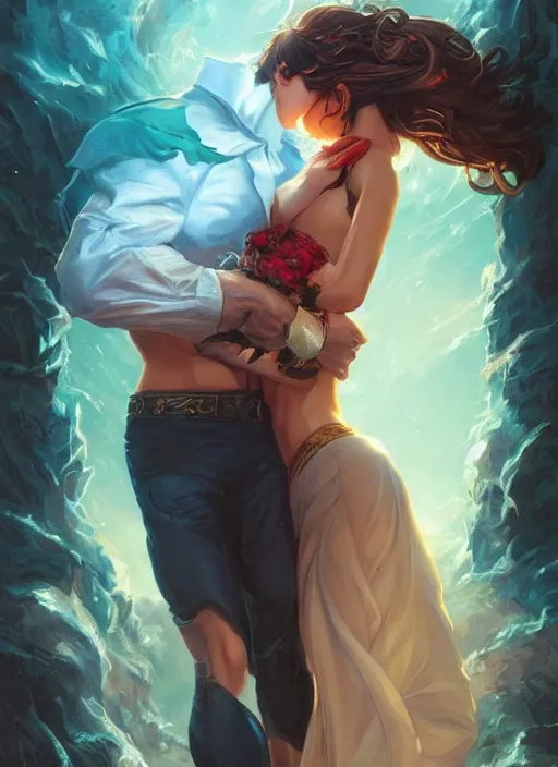 Image similar to cheesy romance novel cover by artgerm and greg rutkowski and magali villanueve