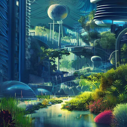 Image similar to beautiful happy picturesque charming organic futuristic sci - fi city in harmony with nature. water and plants. beautiful light. grainy and rough. soft colour scheme. beautiful artistic vector graphic design poster 4 k by vincent. ( 2 0 2 2 )