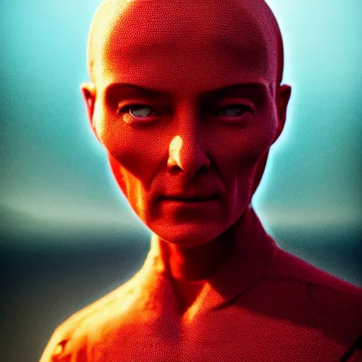 Image similar to colour aesthetic highly detailed photography portrait, characters with hyperrealistic highly detailed faces. from dune ( 2 0 2 1 ) by alejandro hodorovski and denis villeneuve and gregory crewdson style with many details by mike winkelmann and vincent di fate in sci - fi style. volumetric natural light hyperrealism photo on red dsmc 3 system