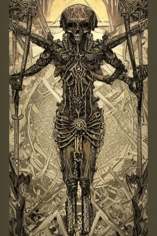 Image similar to Full tarot card, occult, tribal, symbolism, bones, highly detailed, trending on artstation, CGSociety