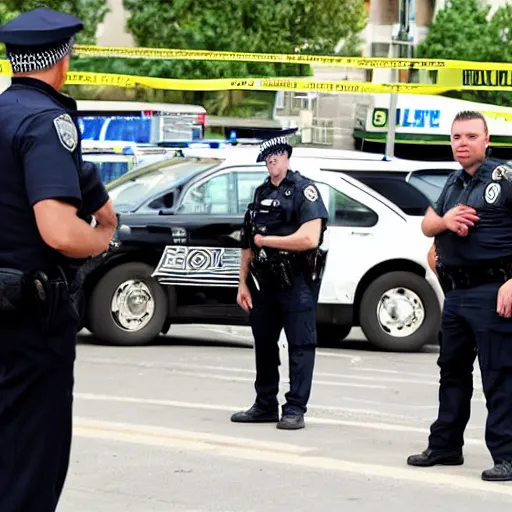 Image similar to police interviewing the world\'s largest pie