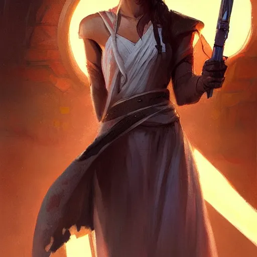 Image similar to beautiful female jedi, by greg rutkowski