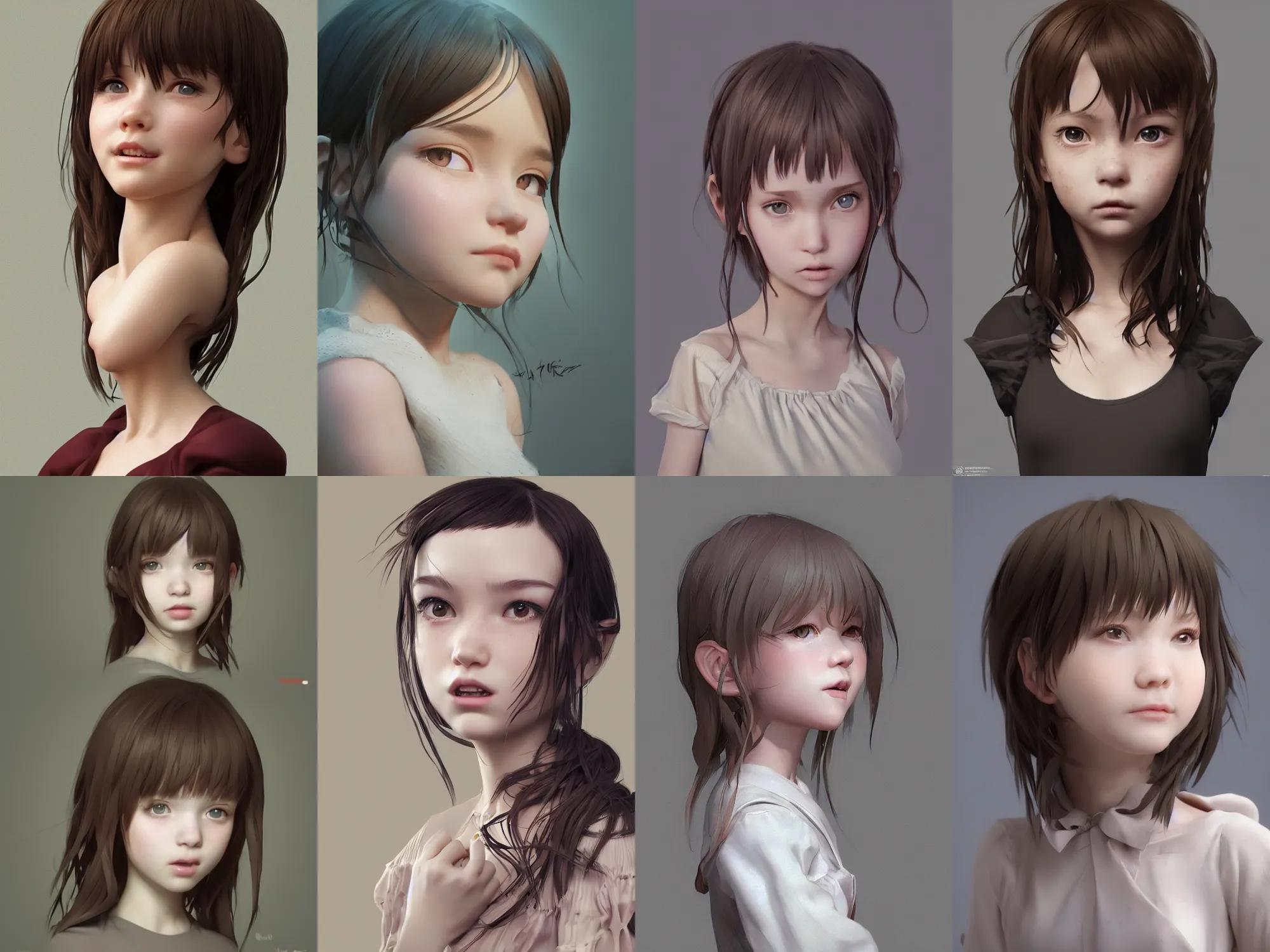 Image similar to complicated dynamic composition,realistic style at CGSociety by WLOP,ilya kuvshinov,krenz cushart,Greg Rutkowski,trending on artstation. Zbrush sculpt colored,Octane render in Maya and Houdini VFX,realistic close-up face of cute young girl,expressing joy,wearing dress,silky hair, deep eyes.Amazing textured brush strokes.Cinematic dramatic atmosphere,sharp focus, soft volumetric studio lighting.