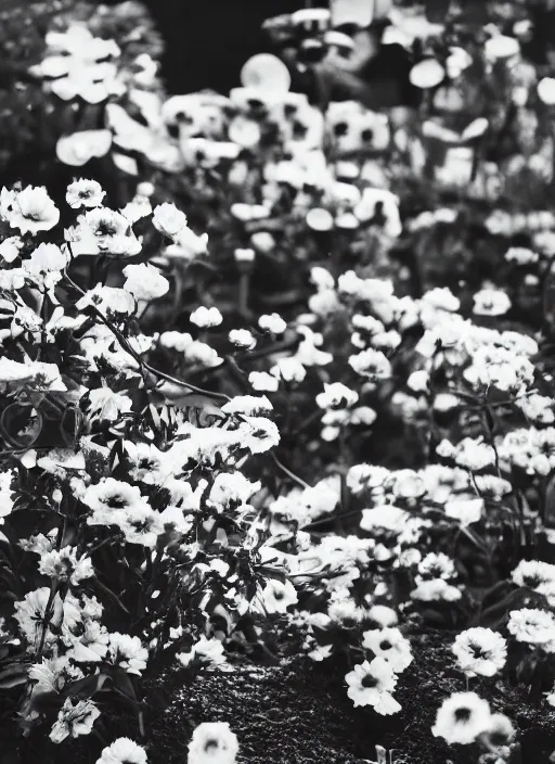 Prompt: old lost footage in black and white of a beautiful garden with flower and fruits,hyper realistic 8K HD real life photo