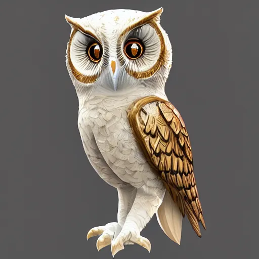 Image similar to realistic full body marble carving of chibi cute owl, highly detailed, intricate details, 3D-Coat design, Toon Boom render