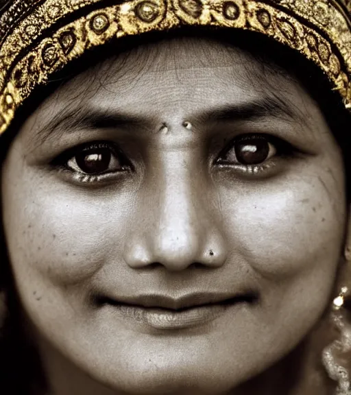 Image similar to vintage_closeup portrait_photo_of_a_stunningly beautiful_nepalese_woman with amazing shiny eyes, 19th century, hyper detailed by Annie Leibovitz and Steve McCurry