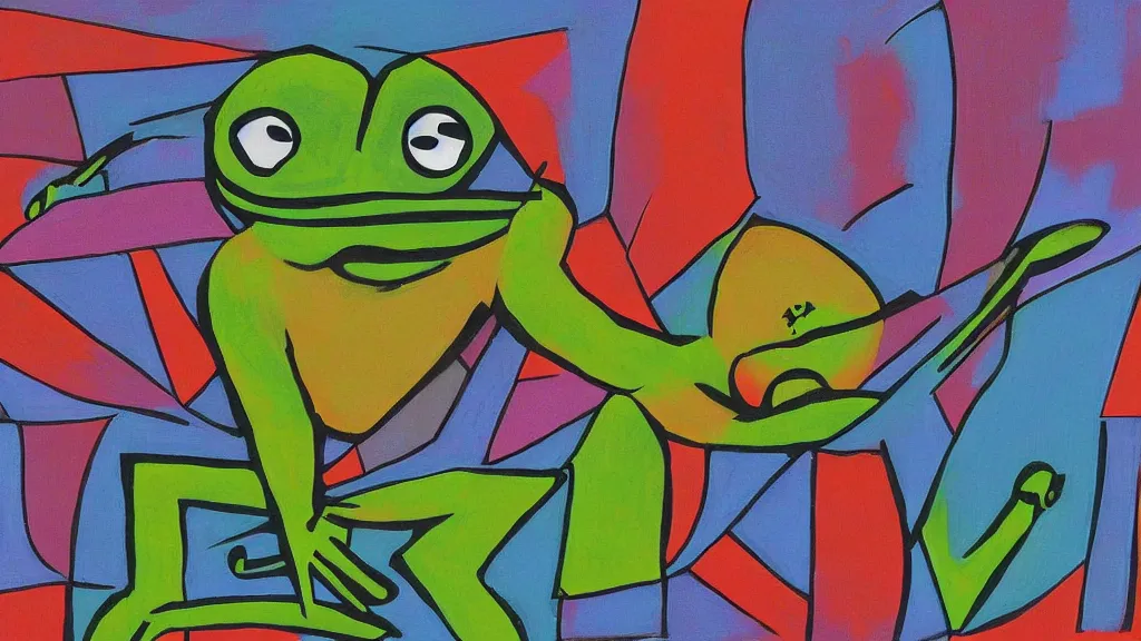 Prompt: abstract modernist interpretation of pepe the frog