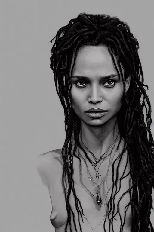 Image similar to studio portrait of zoe kravitz as death of the endless, the sandman as absurdly beautiful, elegant, young skinny idol, ultrafine hyperrealistic face illustration by kim jung gi, irakli nadar, intricate linework, sharp focus, bright colors, matte, octopath traveler, final fantasy, unreal engine highly rendered, global illumination, radiant light, intricate environment