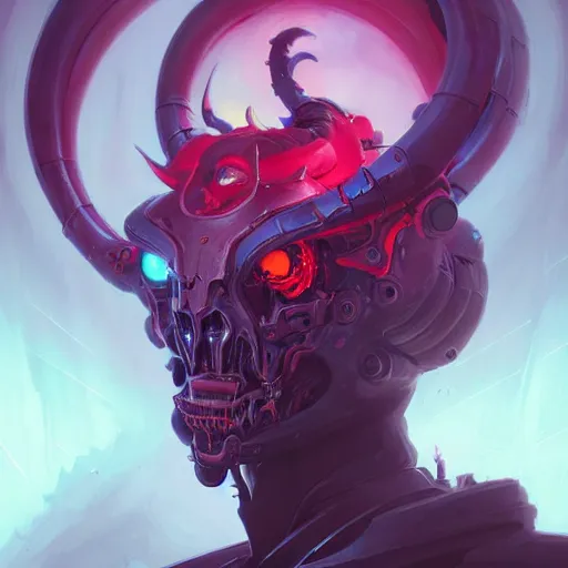 Image similar to a portrait of a demonic cybernetic duke of hell, cyberpunk concept art by pete mohrbacher and wlop and artgerm and josan gonzales, digital art, highly detailed, intricate, sci-fi, sharp focus, Trending on Artstation HQ, deviantart, unreal engine 5, 4K UHD image