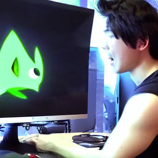 Prompt: korok from team liquid dota 2 smashes his monitor in rage