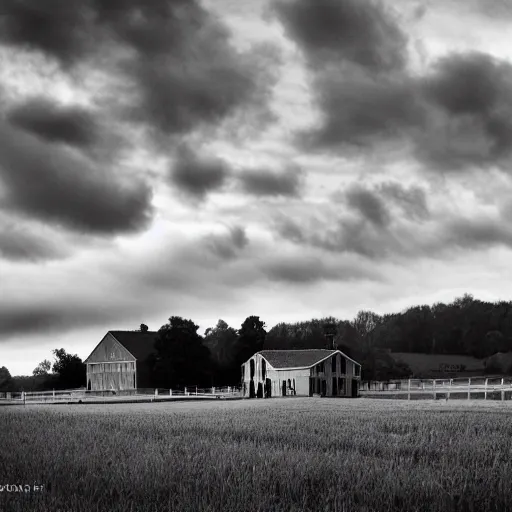 Prompt: a cloud hovering over an amish community, photography, eerie,