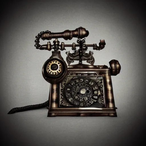 Image similar to steampunk style telephone, concept art, octane render