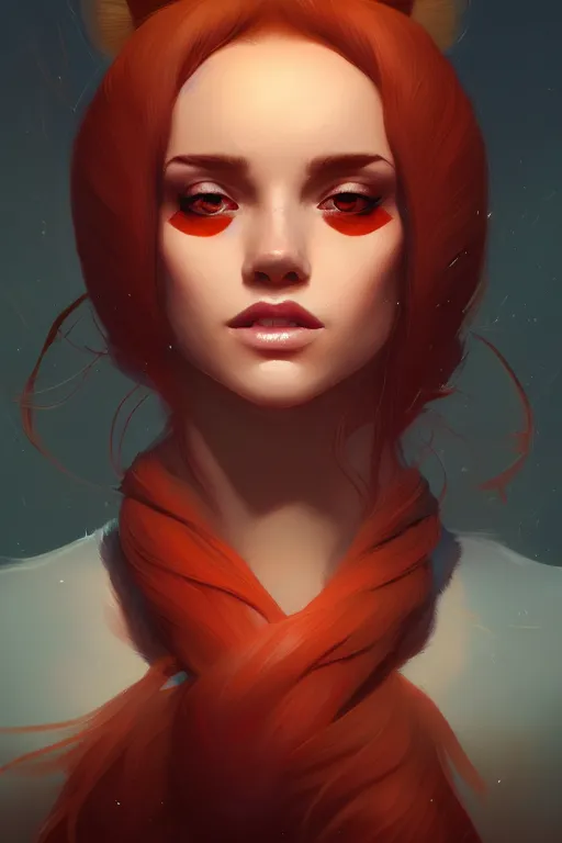 Image similar to a detailed portrait of a beautiful woman with ( red panda ) features, in professional makeup, dramatic lighting, by lois van baarle, ross tran, greg rutkowski, 4 k, trending on artstation