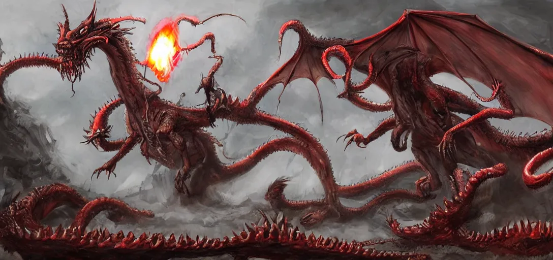 Image similar to concept art of dragon attack, lovecraftian, lots of teeth, melting horror, feathers, fighting the horrors of the unknown with laser guns